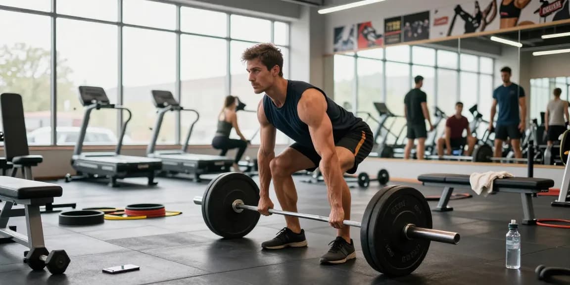 Prime Pharma Steroiden: Bodybuilder lifting weights in a bright gym, showcasing strength and dedication.