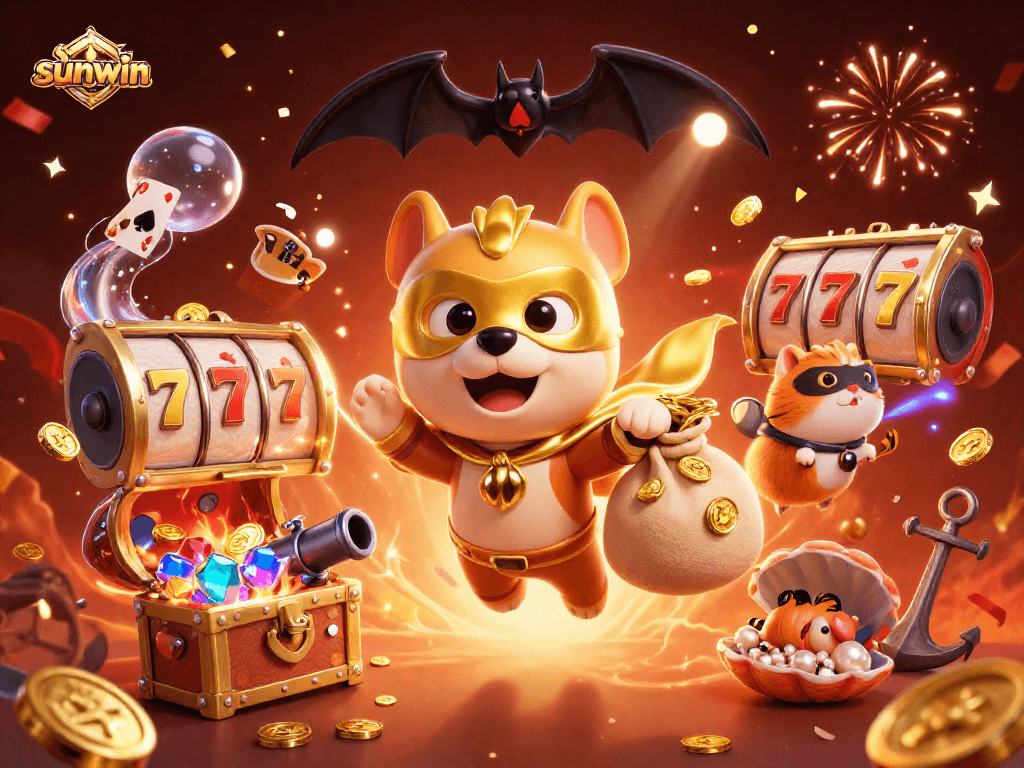 Win big with sunwin's 3D cartoon superhero dog and jackpot elements in an exciting casino scene.
