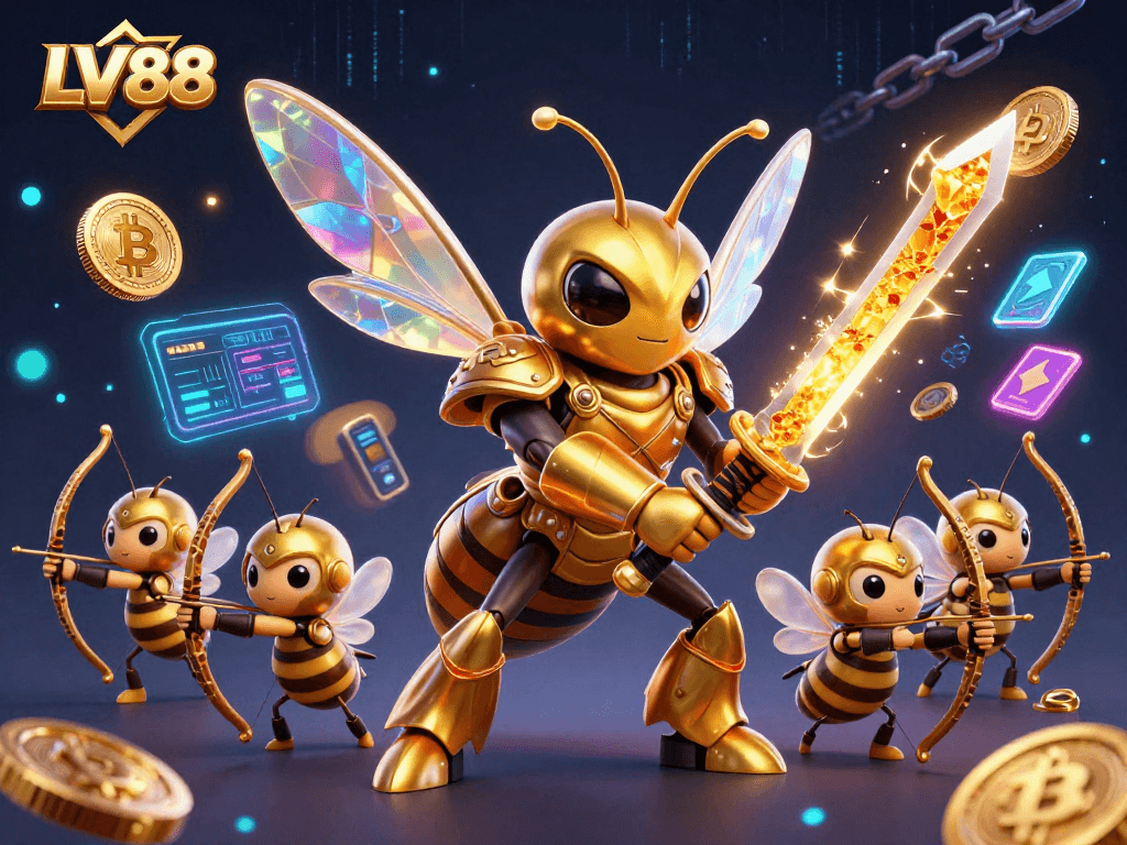 Bet on LV88 while engaging with a vibrant 3D casino experience illustrating crypto elements.