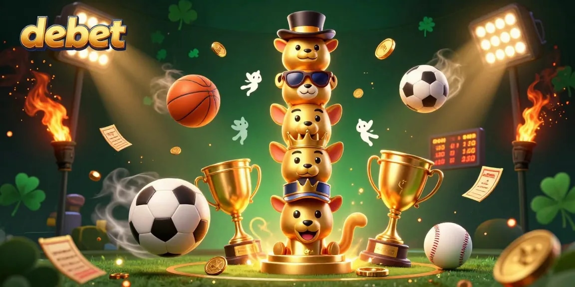 Bet dynamic sports elements and a golden totem symbolizing debet's exciting offerings.