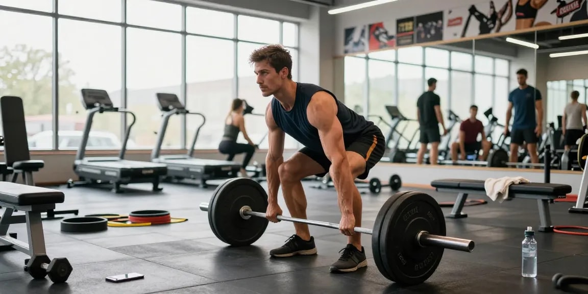 Prime Pharma Steroiden: Bodybuilder lifting weights in a bright gym, showcasing strength and dedication.