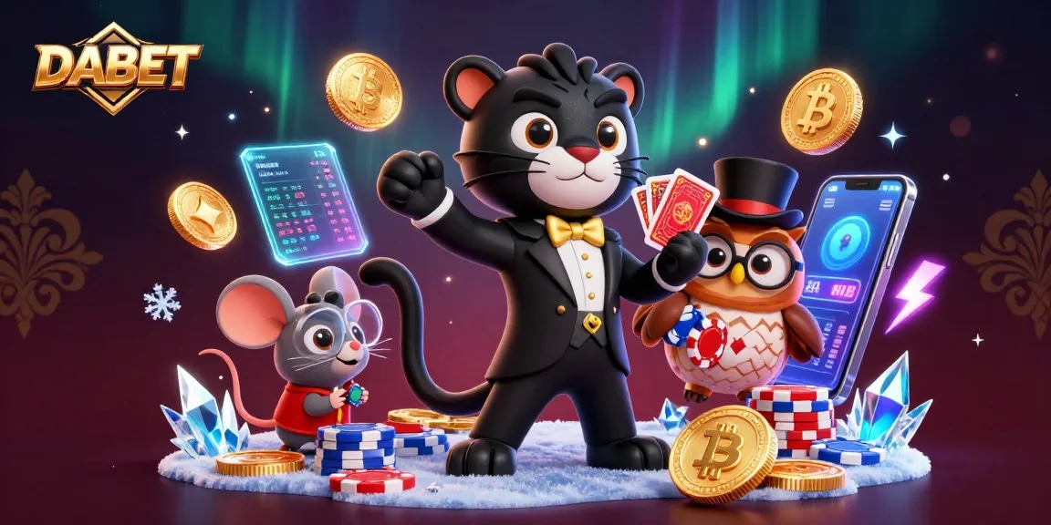 DABET's vibrant 3D casino scene featuring a tuxedoed panther and poker elements.
