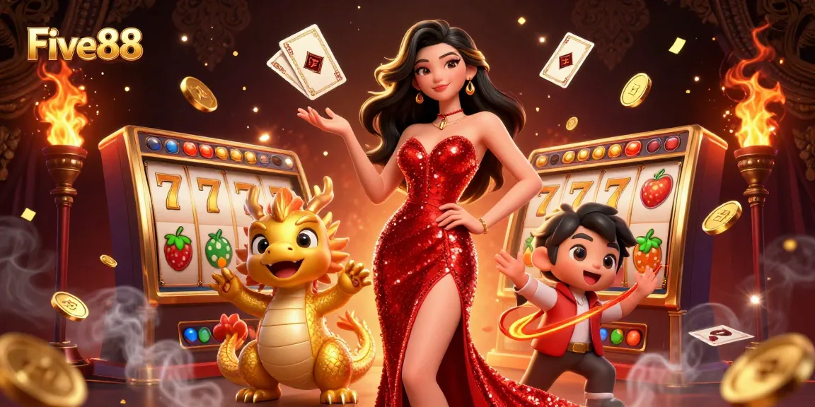 Experience the excitement of slots at Five88, featuring vibrant characters, gold coins, and thrilling gameplay.