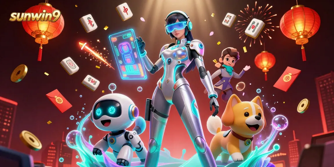 Engage in exciting gameplay with sunwin9 at a vibrant futuristic casino featuring dynamic gaming elements.
