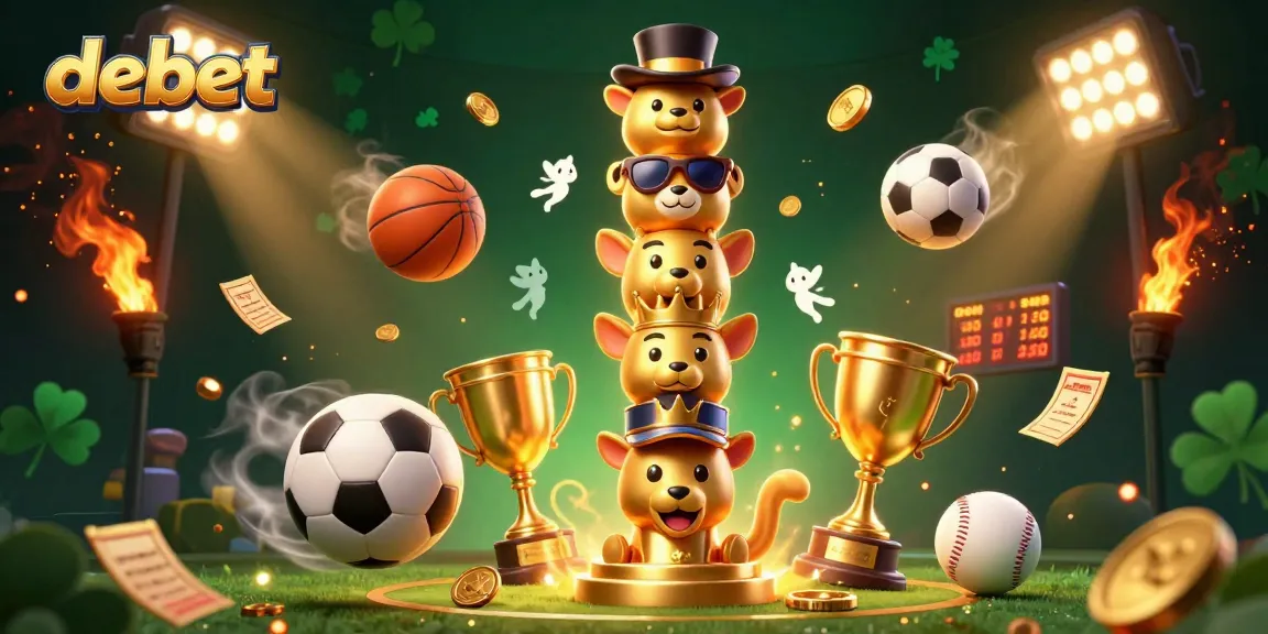 Bet dynamic sports elements and a golden totem symbolizing debet's exciting offerings.