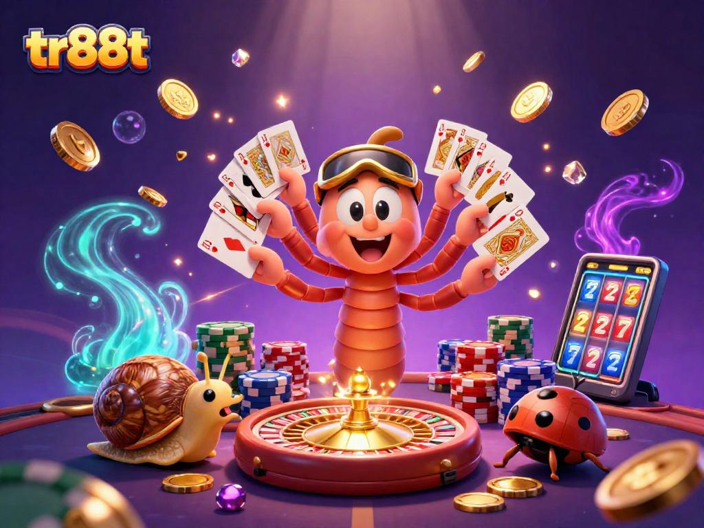 tr88t casino game action with a lively millipede dealer, high-roller snail, and excitement