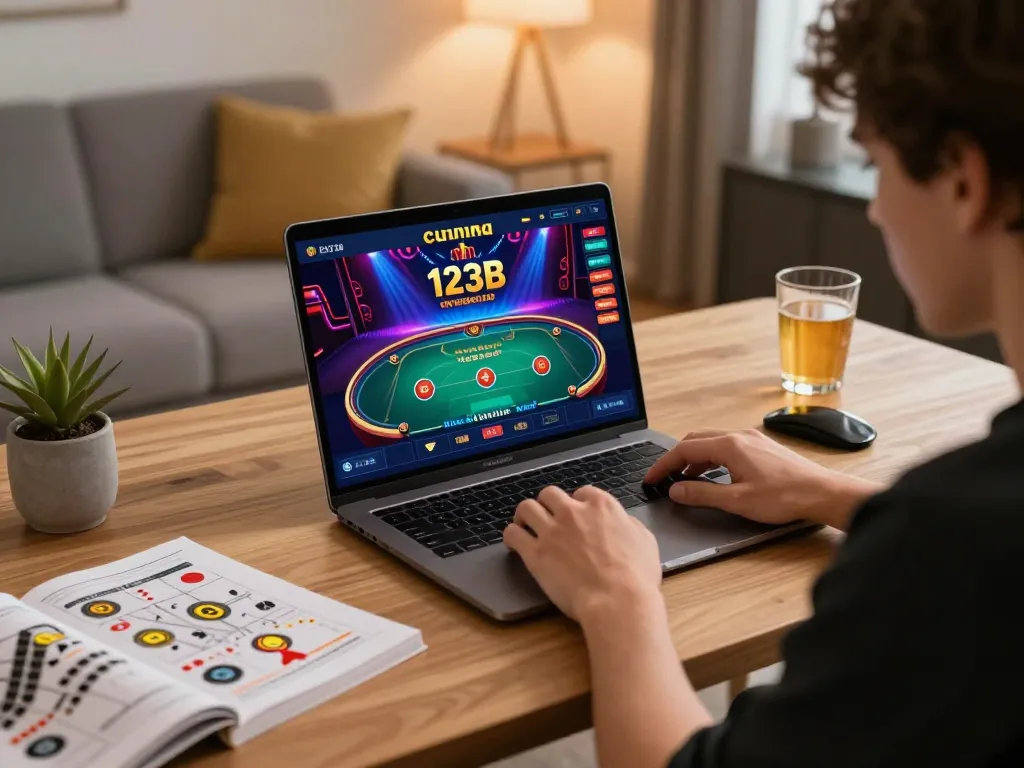 Player strategizing on 123B gaming app during an exciting online gambling session.
