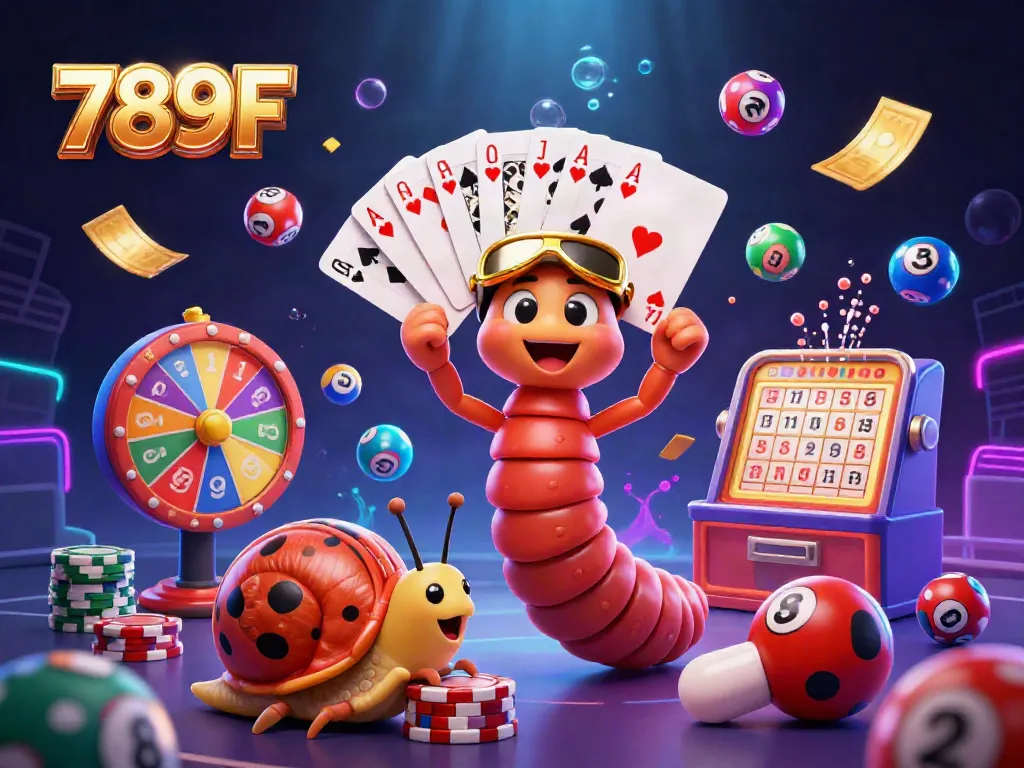 Spin and win with 789F as a colorful millipede dealer manages cards, vibrant lottery balls, and prizes.