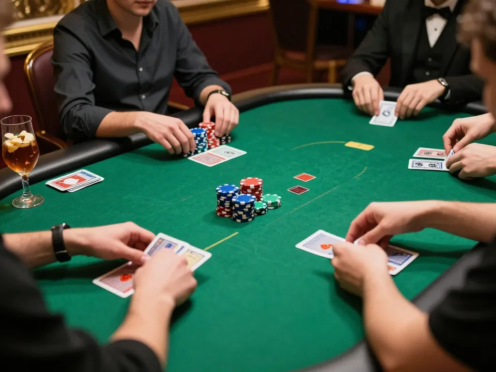Experience excitement at 789win with a skilled poker player in an upscale gaming scene.