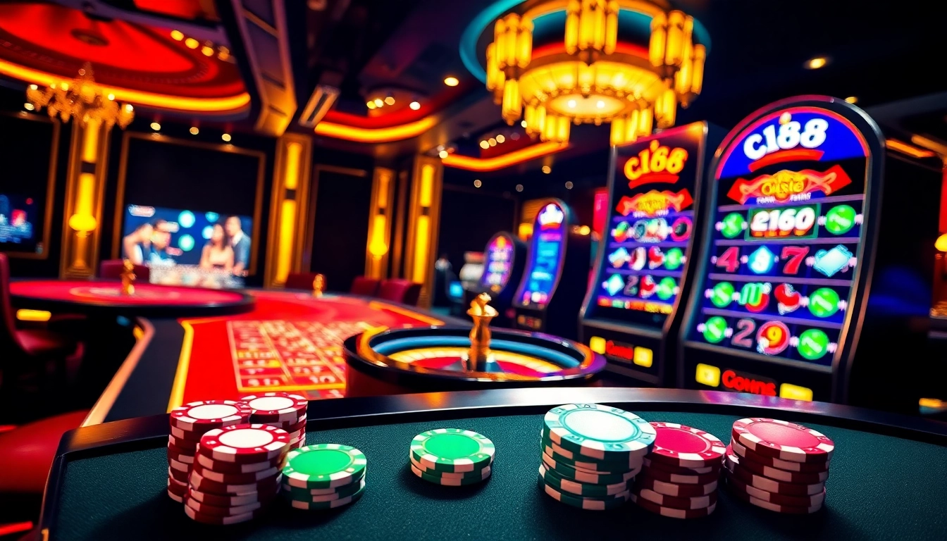 C168 offers an exciting casino experience with vibrant poker chips and engaging games.