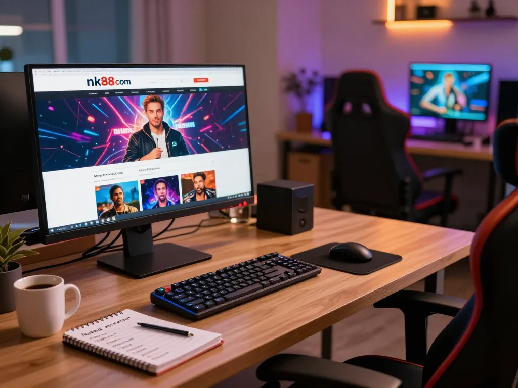 Engaging online gaming moment at nk88 com showcasing vibrant casino interface on a sleek desktop setup.