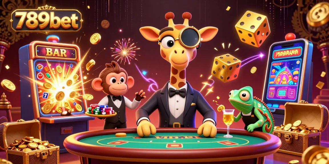 Experience thrilling action at 789bet with a lively 3D casino illustration featuring vibrant characters and games.