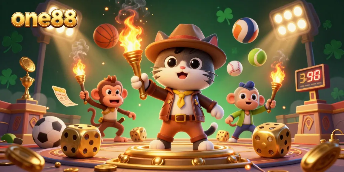 Experience one88's thrilling gameplay with a vibrant scene of engaging characters and dynamic sports elements.