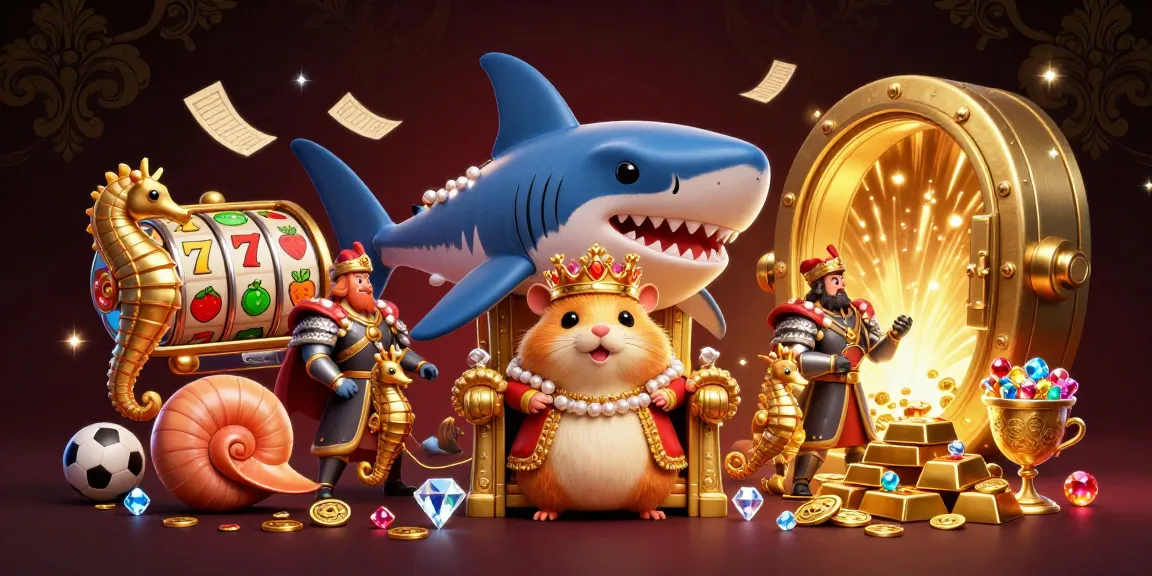 Experience thrilling gambling action with Fabet, featuring a golden hamster king amid slot games and treasures.