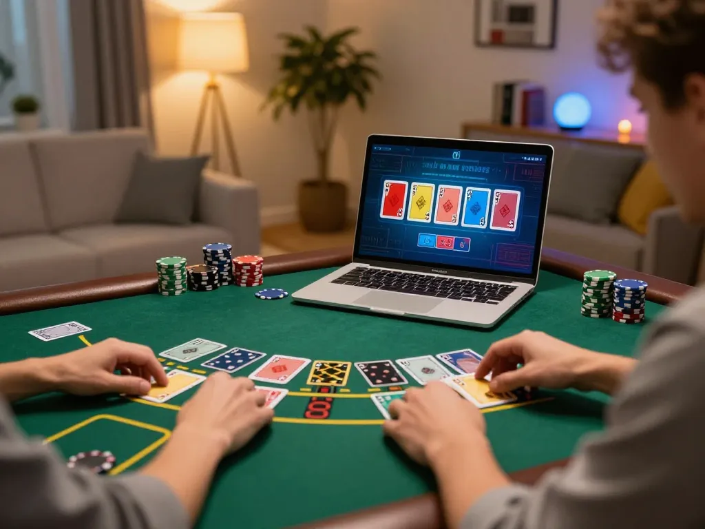 Enjoying blackjack gameplay on kp88 while immersed in a cozy home environment.
