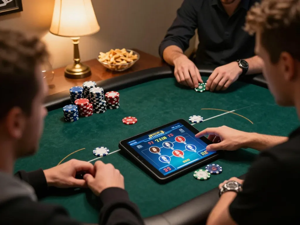 Miso88 online poker game session showing strategy and excitement in a cozy living room.