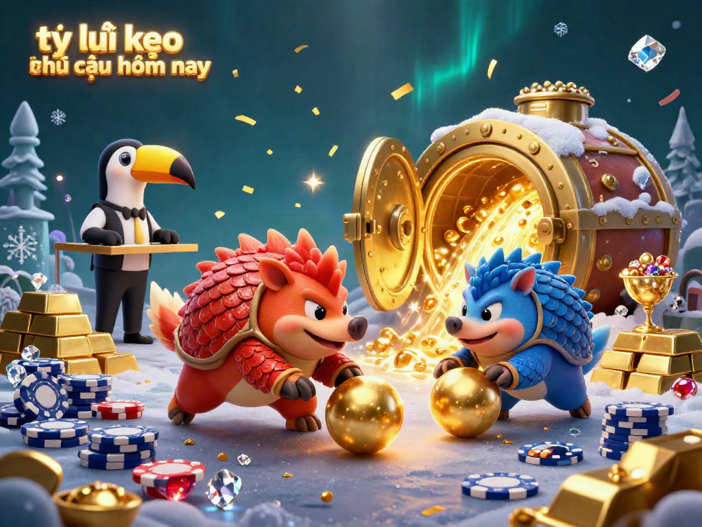 Engaging scene showcasing tỷ lệ kèo nhà cái hôm nay, featuring rival pangolins competing in a vibrant casino setting.