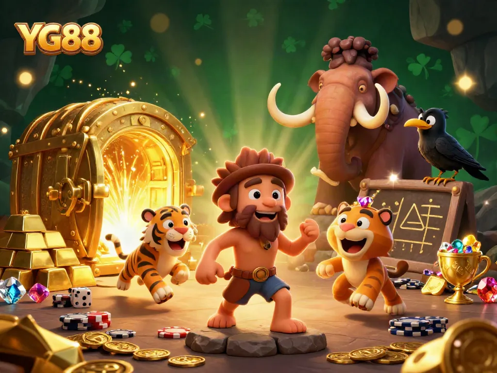 YG88 casino scene with vibrant characters and treasures capturing the excitement of winning at online gambling.
