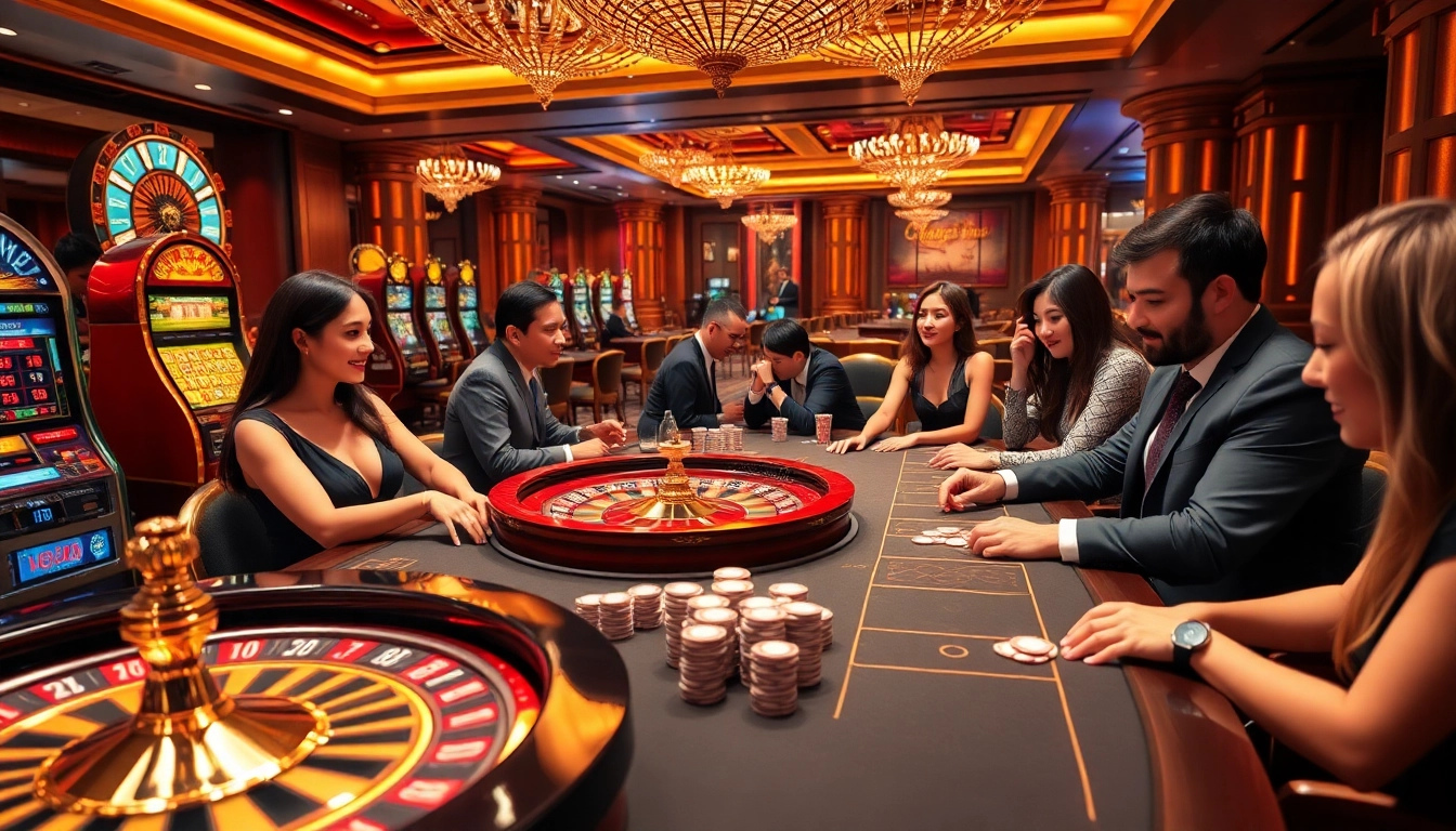 Engaging casino scene showcasing gambling strategies at https://ok365.tw/ with excited players and action-packed tables.
