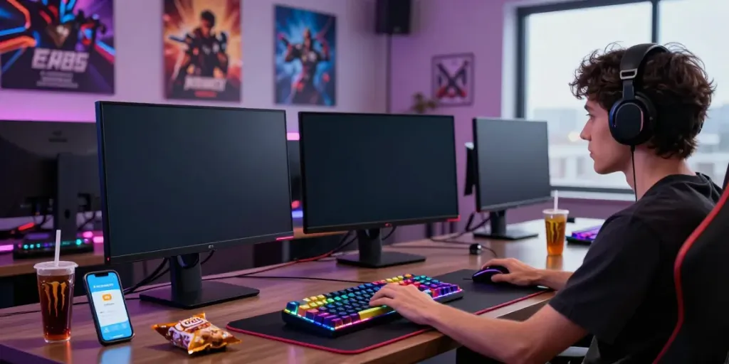 Player engaging with dynamic online betting games at a computer, highlighting c168 experience.
