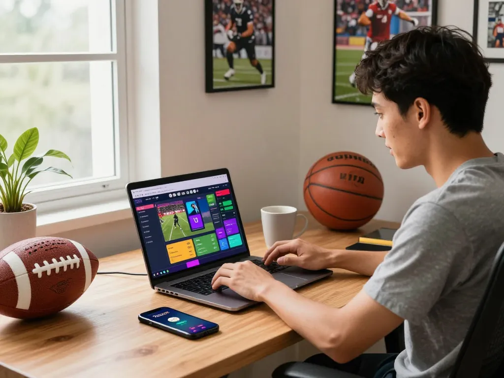Enthusiast placing bets on Topbet in a modern home office.