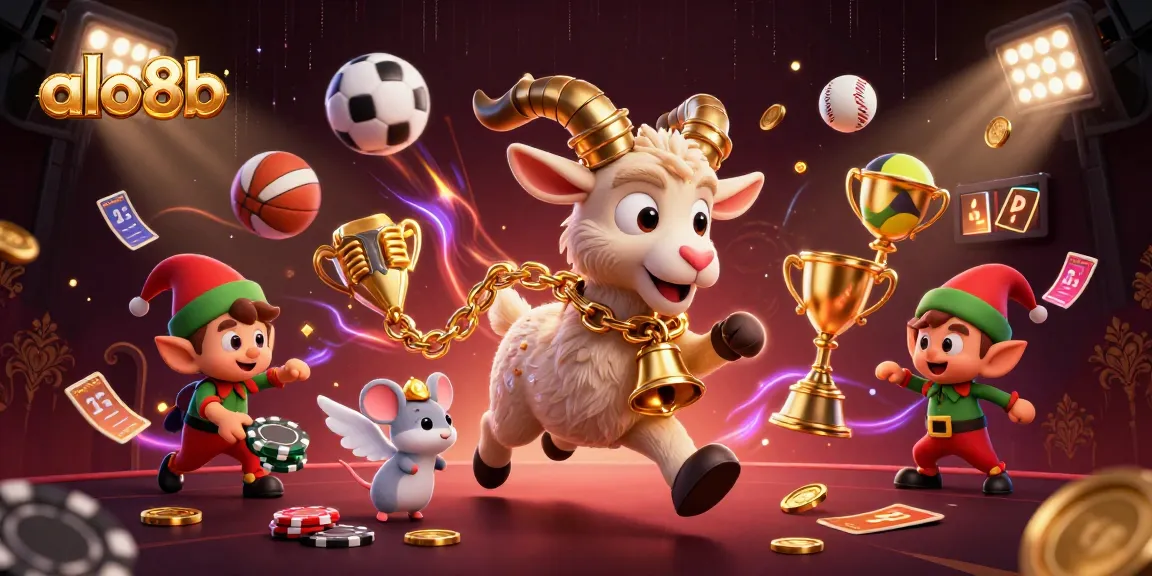 Engage with thrilling moments at alo8b, witnessing animated characters enjoying their casino adventures amidst dynamic sports elements.