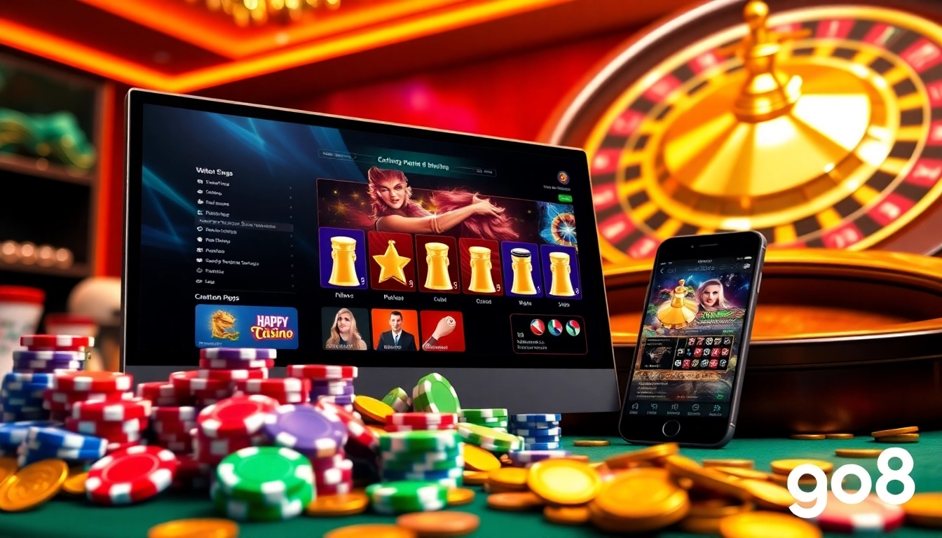 Engaging poker players exploring go8 online casino features with vibrant chips.