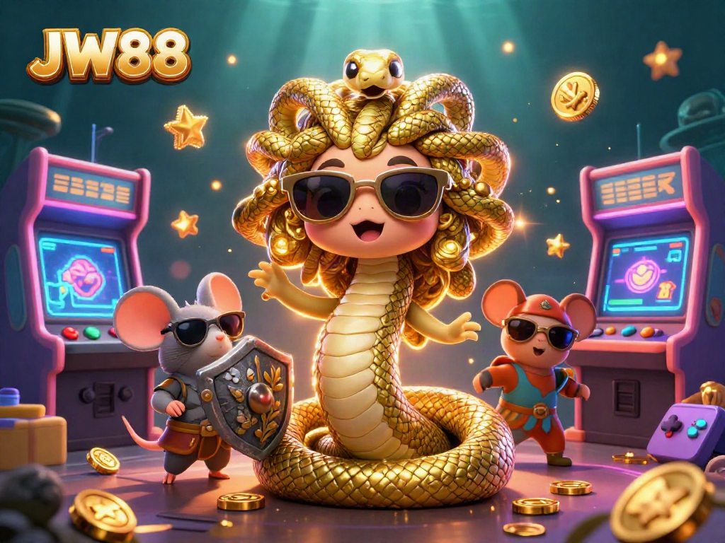 Engage with the vibrant JW88 casino scene showcasing dynamic gaming elements and characters.
