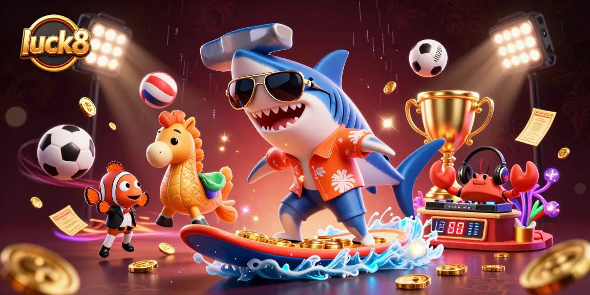 Experience luck8 casino thrills with a shark surfing gold coins and dynamic sports betting elements.