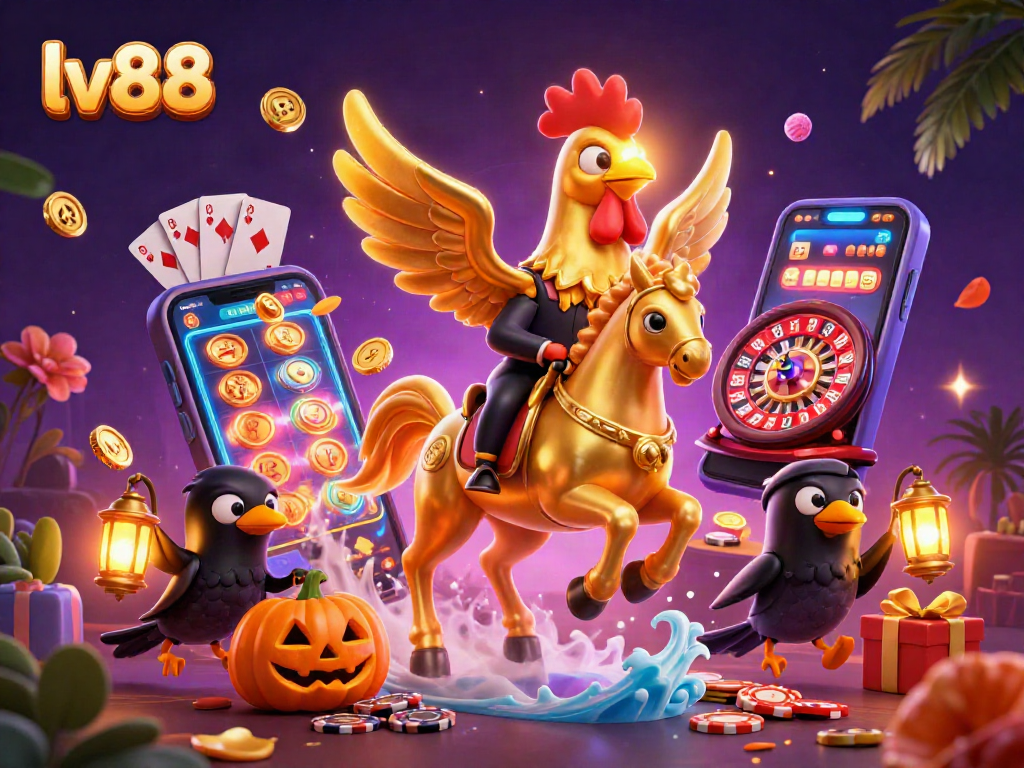 Experience thrilling games at lv88 with a dynamic 3D casino scene filled with excitement and vibrant colors.