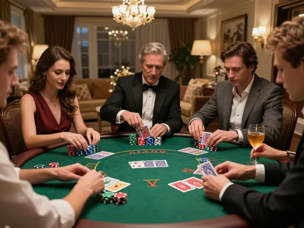 Engaging evening blackjack gameplay at home featuring PUB88 atmosphere, showcasing friendly competition.