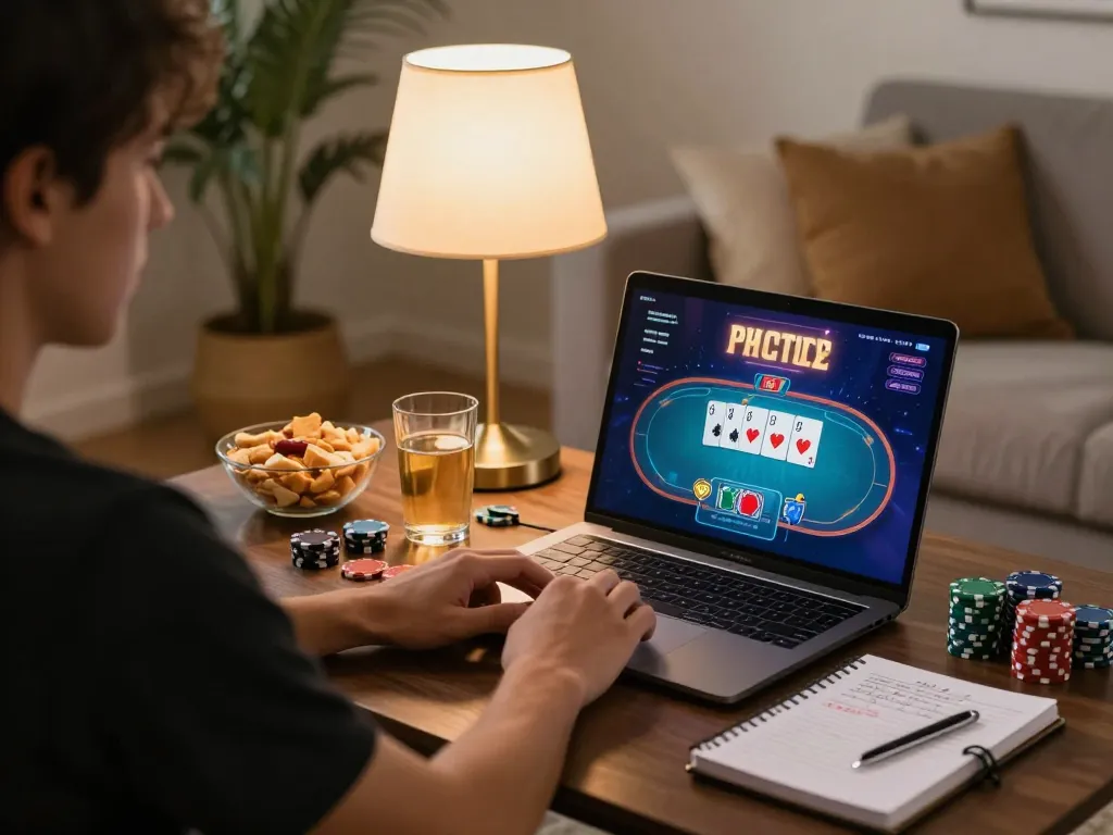 Engaging in strategic poker gameplay on go8 casino platform from a cozy home setup