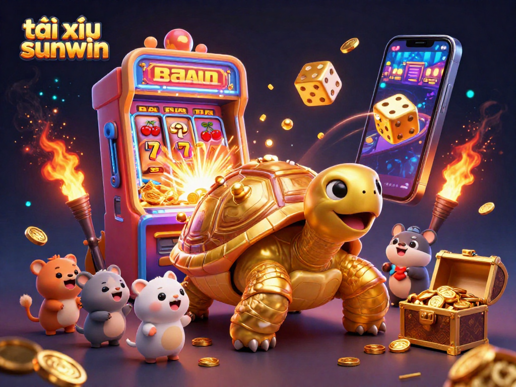 Enhance your gameplay with tài xỉu sunwin in an exciting casino scene featuring a golden tortoise.