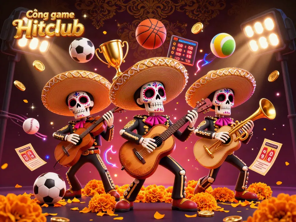 Cổng game Hitclub showcases a lively mariachi scene with vibrant characters and dynamic gambling elements, capturing a festive atmosphere.
