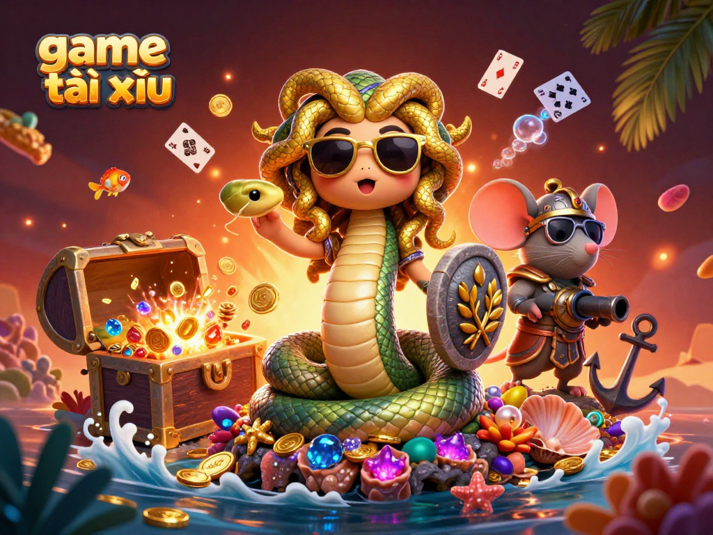 Experience the vibrant thrill of game tài xỉu with dynamic characters, colorful treasures, and animated elements.