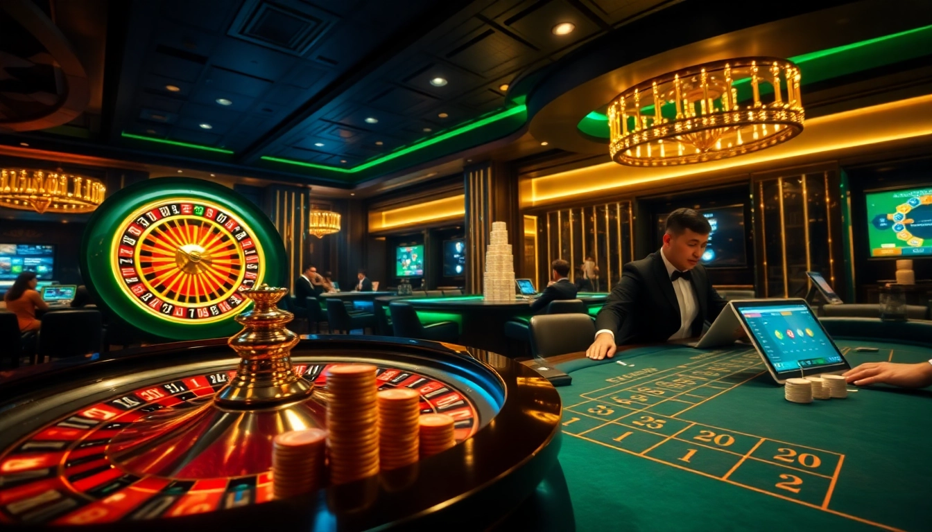 Experience the excitement of RR99 LINK with a dazzling casino scene featuring a roulette wheel and poker chips.