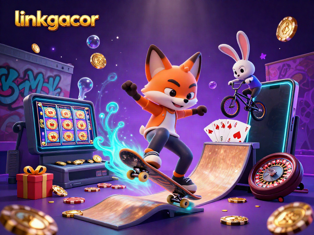 Experience exciting wins at link gacor with a vibrant scene of animated characters engaging in casino games.