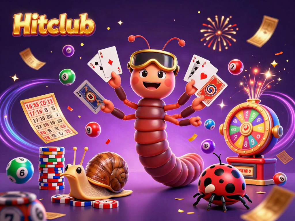 Experience the thrill with Hitclub as a millipede dealer showcases cards while a snail high-roller pushes chips.