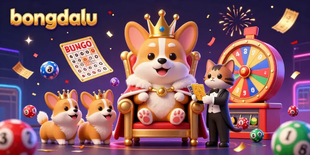 Bongdalu showcases joyful gambling fun with a royal corgi and vibrant gaming elements.