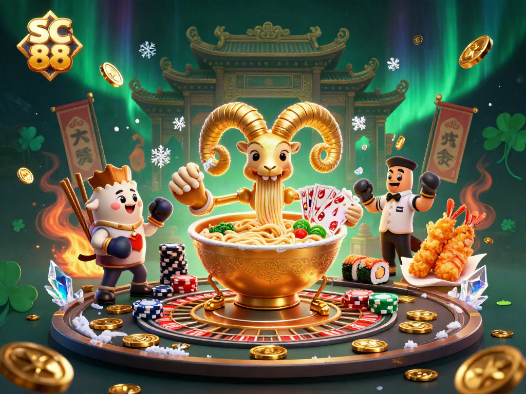 Immerse in SC 88's vibrant casino world with cartoon characters distributing cards and chips.