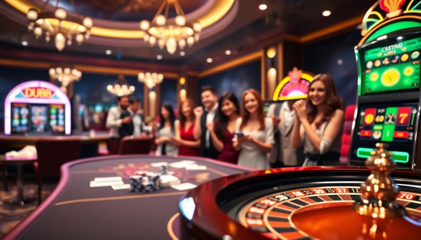 Exciting gambling scene with luxurious table and slot machine, featuring DU88 elements.