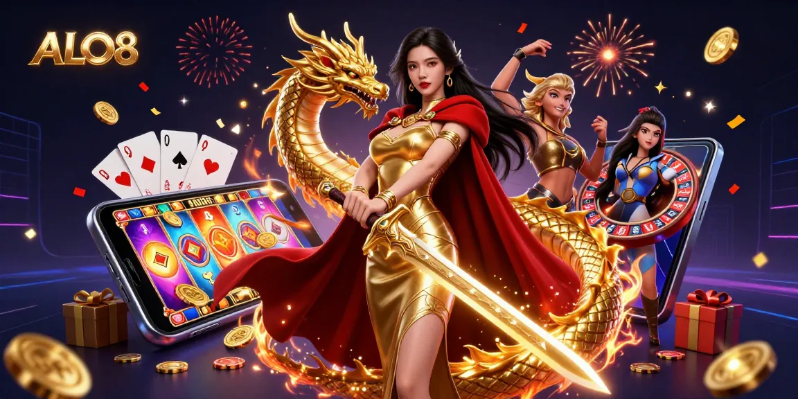Experience exciting gaming action with ALO8 in a stunning 3D casino illustration.