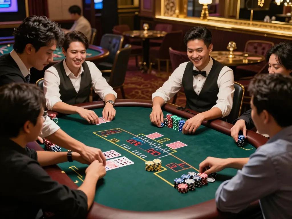 Engage in strategy at lv88 blackjack table with players and dealer in action