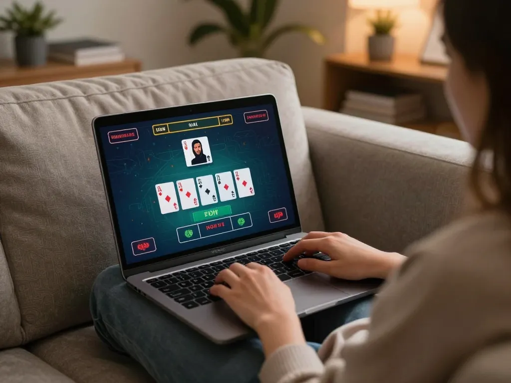 Engaging online blackjack gameplay at home with 9bet, highlighting strategic betting and comfortable setting