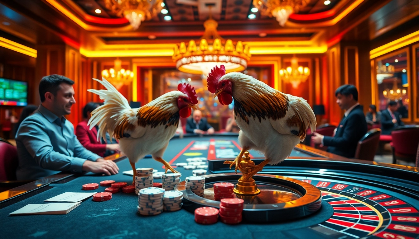 View an exciting live betting scene showcasing đá gà trực tiếp with vibrant colors and engaged players.