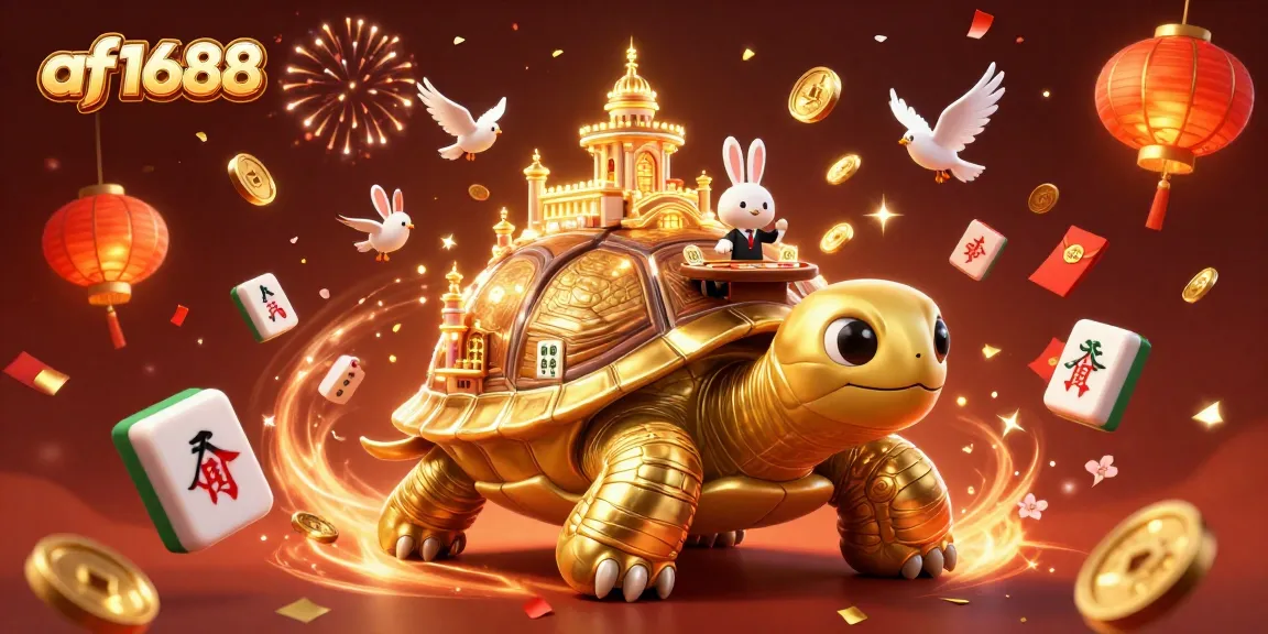 Experience the thrill of af1688 with a vibrant casino scene featuring a golden tortoise and rabbit dealer.