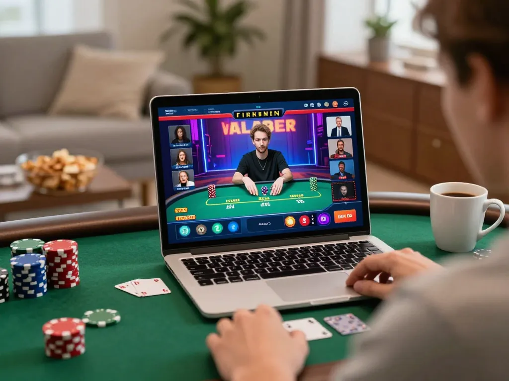 Engaging online poker gameplay on a laptop showcasing 98win9's vibrant casino experience.