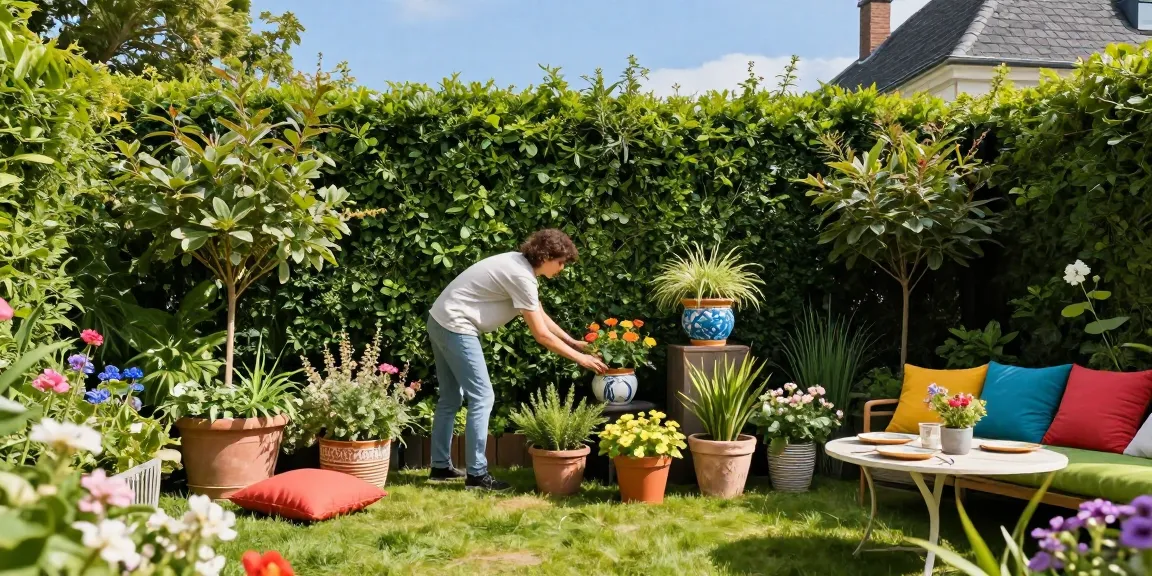 Kunsthaag voor buiten die een levendige tuinruimte verbetert, met weelderig groen en decoratieve elementen.