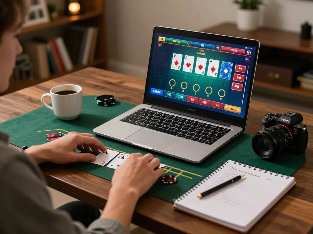 Player strategizing in an engaging go8 online blackjack session, showcasing vibrant home gaming setup