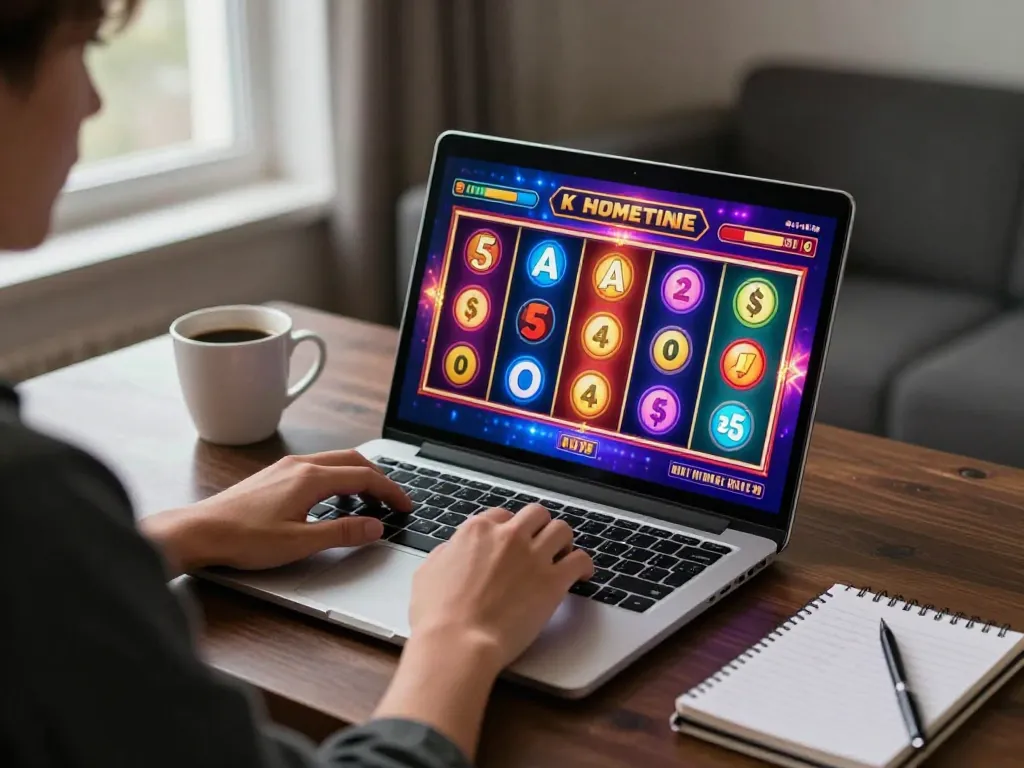 Engaged player enjoying TR88 online slots, focusing on winning spins while maintaining responsible gaming practices.